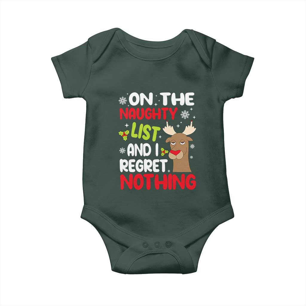 Funny Christmas Baby Onesie On The List Of Naughty And I Regret Nothing Reindeer TS09 Print Your Wear