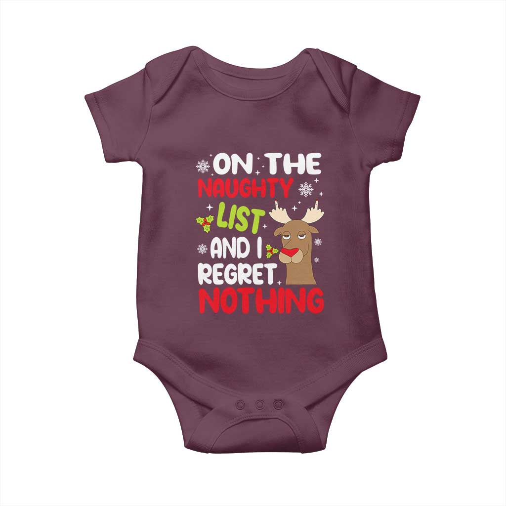 Funny Christmas Baby Onesie On The List Of Naughty And I Regret Nothing Reindeer TS09 Maroon Print Your Wear