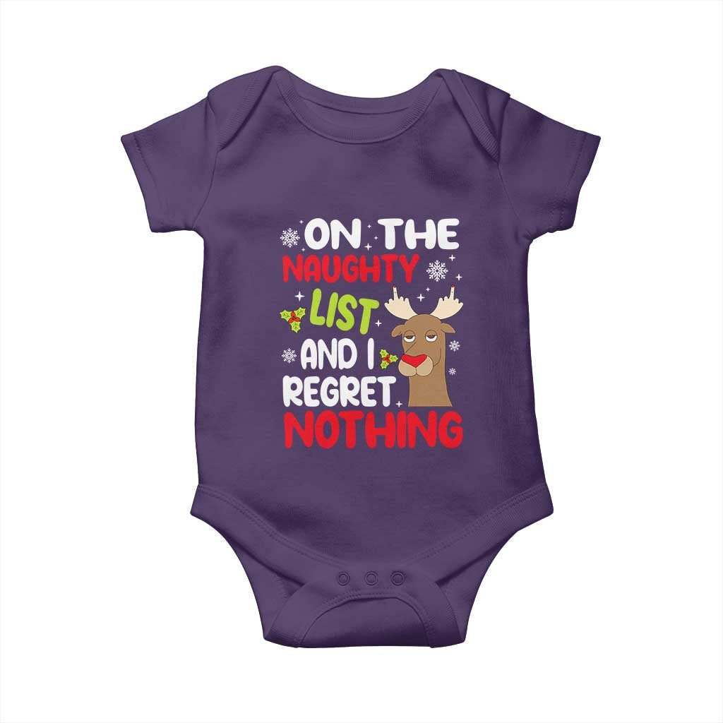 Funny Christmas Baby Onesie On The List Of Naughty And I Regret Nothing Reindeer TS09 Purple Print Your Wear