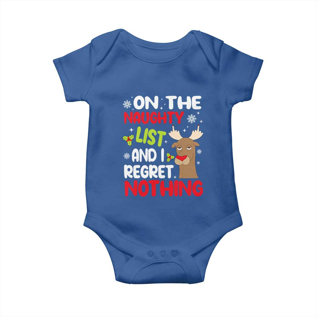 Funny Christmas Baby Onesie On The List Of Naughty And I Regret Nothing Reindeer TS09 Royal Blue Print Your Wear