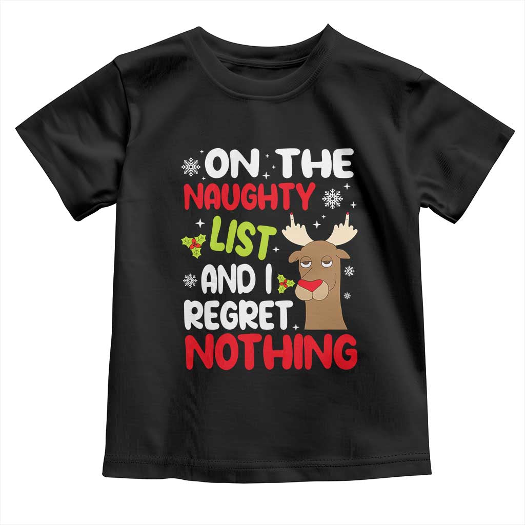 Funny Christmas Baby Shirt On The List Of Naughty And I Regret Nothing Reindeer TS09 Black Print Your Wear