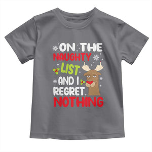Funny Christmas Baby Shirt On The List Of Naughty And I Regret Nothing Reindeer TS09 Charcoal Print Your Wear