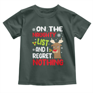 Funny Christmas Baby Shirt On The List Of Naughty And I Regret Nothing Reindeer TS09 Dark Forest Green Print Your Wear