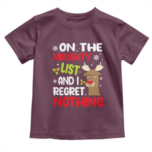 Funny Christmas Baby Shirt On The List Of Naughty And I Regret Nothing Reindeer TS09 Maroon Print Your Wear