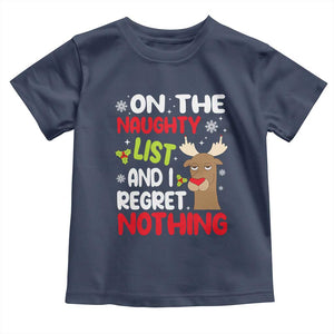 Funny Christmas Baby Shirt On The List Of Naughty And I Regret Nothing Reindeer TS09 Navy Print Your Wear