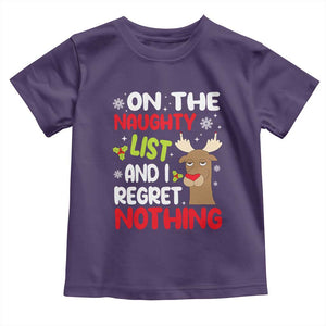 Funny Christmas Baby Shirt On The List Of Naughty And I Regret Nothing Reindeer TS09 Purple Print Your Wear