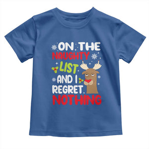 Funny Christmas Baby Shirt On The List Of Naughty And I Regret Nothing Reindeer TS09 Royal Blue Print Your Wear
