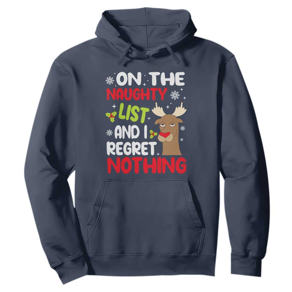 Funny Christmas Hoodie On The List Of Naughty And I Regret Nothing Reindeer TS09 Navy Print Your Wear