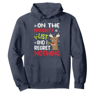 Funny Christmas Hoodie On The List Of Naughty And I Regret Nothing Reindeer TS09 Navy Print Your Wear