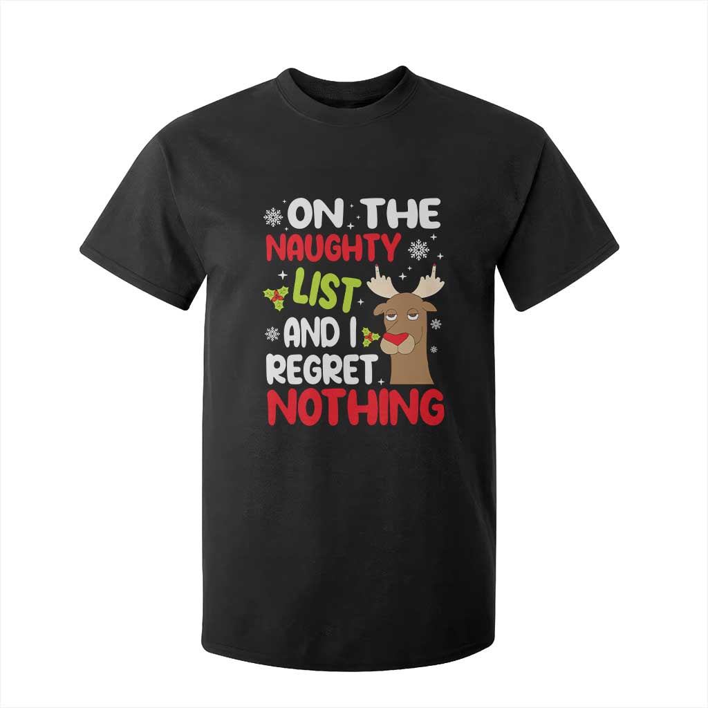 Funny Christmas T Shirt For Kid On The List Of Naughty And I Regret Nothing Reindeer TS09 Black Print Your Wear