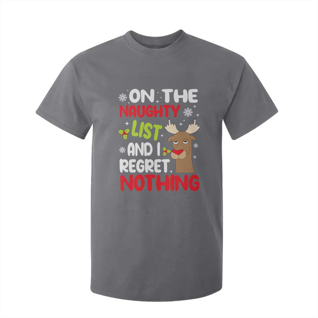 Funny Christmas T Shirt For Kid On The List Of Naughty And I Regret Nothing Reindeer TS09 Charcoal Print Your Wear