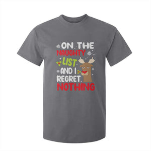 Funny Christmas T Shirt For Kid On The List Of Naughty And I Regret Nothing Reindeer TS09 Charcoal Print Your Wear