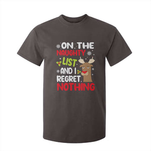 Funny Christmas T Shirt For Kid On The List Of Naughty And I Regret Nothing Reindeer TS09 Dark Chocolate Print Your Wear