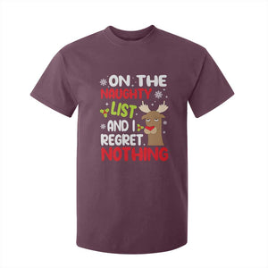 Funny Christmas T Shirt For Kid On The List Of Naughty And I Regret Nothing Reindeer TS09 Maroon Print Your Wear