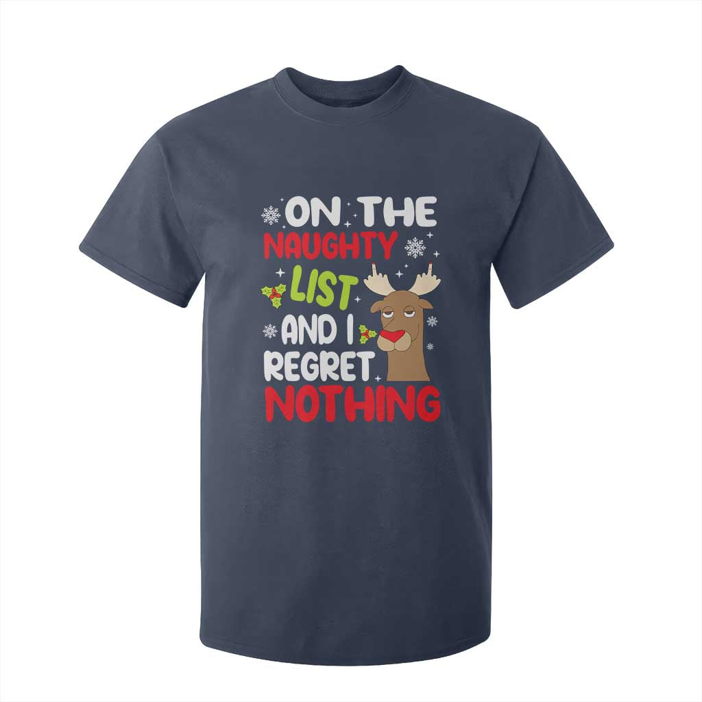 Funny Christmas T Shirt For Kid On The List Of Naughty And I Regret Nothing Reindeer TS09 Navy Print Your Wear