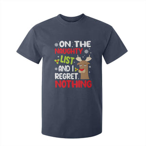 Funny Christmas T Shirt For Kid On The List Of Naughty And I Regret Nothing Reindeer TS09 Navy Print Your Wear