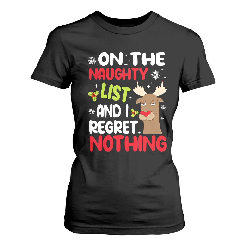 Funny Christmas T Shirt For Women On The List Of Naughty And I Regret Nothing Reindeer TS09 Black Print Your Wear
