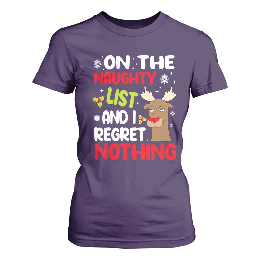 Funny Christmas T Shirt For Women On The List Of Naughty And I Regret Nothing Reindeer TS09 Purple Print Your Wear