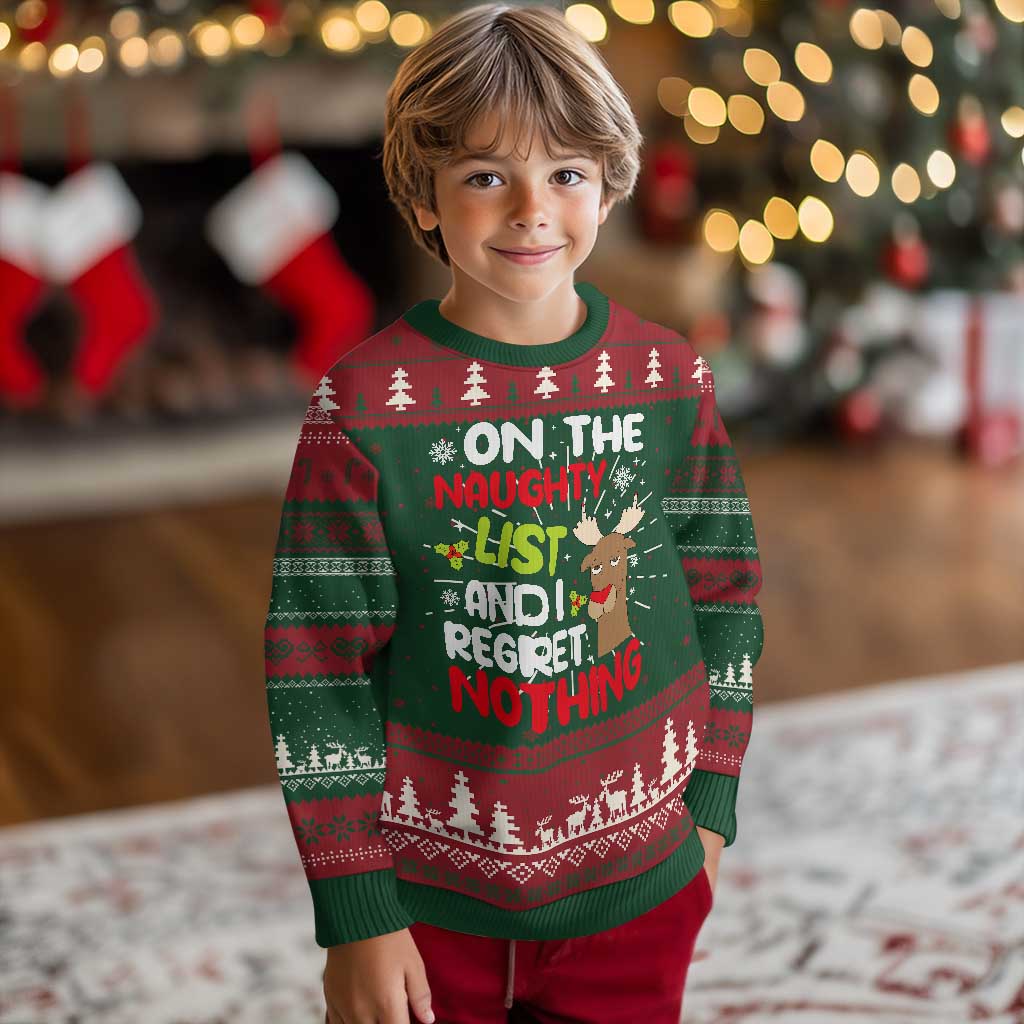 Funny Xmas Ugly Christmas Sweater On The List Of Naughty And I Regret Nothing Reindeer TS09 Christmas Print Your Wear