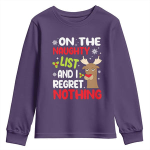 Funny Christmas Youth Sweatshirt On The List Of Naughty And I Regret Nothing Reindeer TS09 Purple Print Your Wear