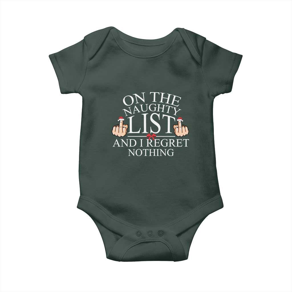Funny Christmas Baby Onesie On The List Of Naughty And I Regret Nothing Middle Finger TS09 Print Your Wear