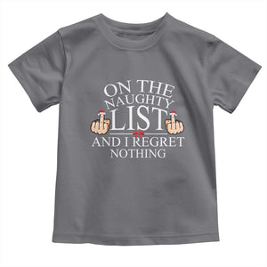 Funny Christmas Baby Shirt On The List Of Naughty And I Regret Nothing Middle Finger TS09 Charcoal Print Your Wear
