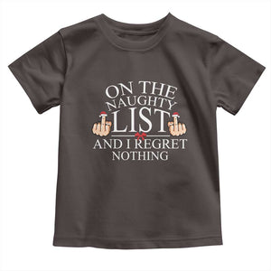 Funny Christmas Baby Shirt On The List Of Naughty And I Regret Nothing Middle Finger TS09 Dark Chocolate Print Your Wear