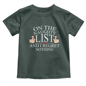 Funny Christmas Baby Shirt On The List Of Naughty And I Regret Nothing Middle Finger TS09 Dark Forest Green Print Your Wear