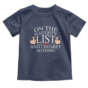 Funny Christmas Baby Shirt On The List Of Naughty And I Regret Nothing Middle Finger TS09 Navy Print Your Wear