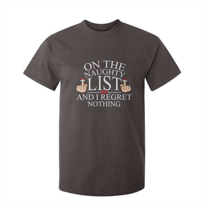 Funny Christmas T Shirt For Kid On The List Of Naughty And I Regret Nothing Middle Finger TS09 Dark Chocolate Print Your Wear