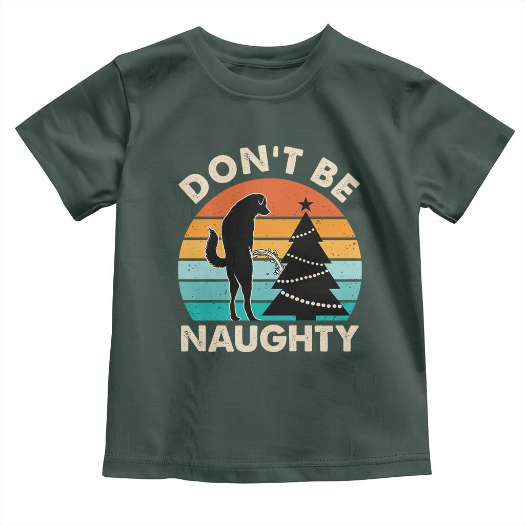 Funny Xmas Baby Shirt Don't Be Naughty Dog Peeing Christmas Tree TS09 Dark Forest Green Print Your Wear