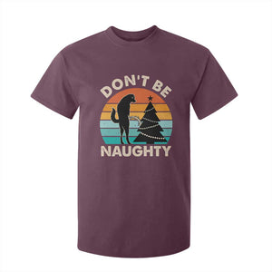 Funny Xmas T Shirt For Kid Don't Be Naughty Dog Peeing Christmas Tree TS09 Maroon Print Your Wear
