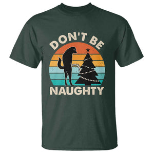 Funny Xmas T Shirt Don't Be Naughty Dog Peeing Christmas Tree TS09 Dark Forest Green Print Your Wear