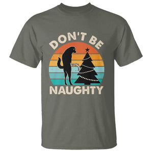 Funny Xmas T Shirt Don't Be Naughty Dog Peeing Christmas Tree TS09 Military Green Print Your Wear