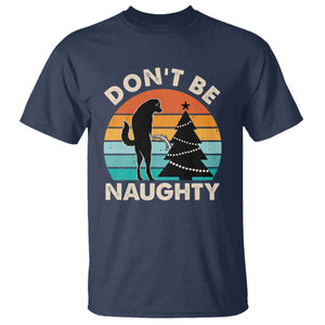 Funny Xmas T Shirt Don't Be Naughty Dog Peeing Christmas Tree TS09 Navy Print Your Wear