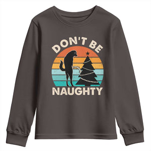 Funny Xmas Youth Sweatshirt Don't Be Naughty Dog Peeing Christmas Tree TS09 Dark Chocolate Print Your Wear
