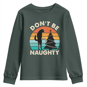 Funny Xmas Youth Sweatshirt Don't Be Naughty Dog Peeing Christmas Tree TS09 Dark Forest Green Print Your Wear