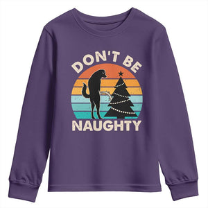 Funny Xmas Youth Sweatshirt Don't Be Naughty Dog Peeing Christmas Tree TS09 Purple Print Your Wear