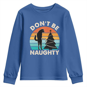 Funny Xmas Youth Sweatshirt Don't Be Naughty Dog Peeing Christmas Tree TS09 Royal Blue Print Your Wear