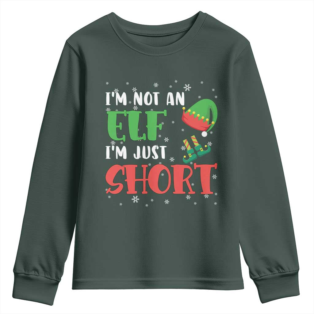 Funny Christmas Youth Sweatshirt Im Not An Elf Just Short TS09 Dark Forest Green Print Your Wear