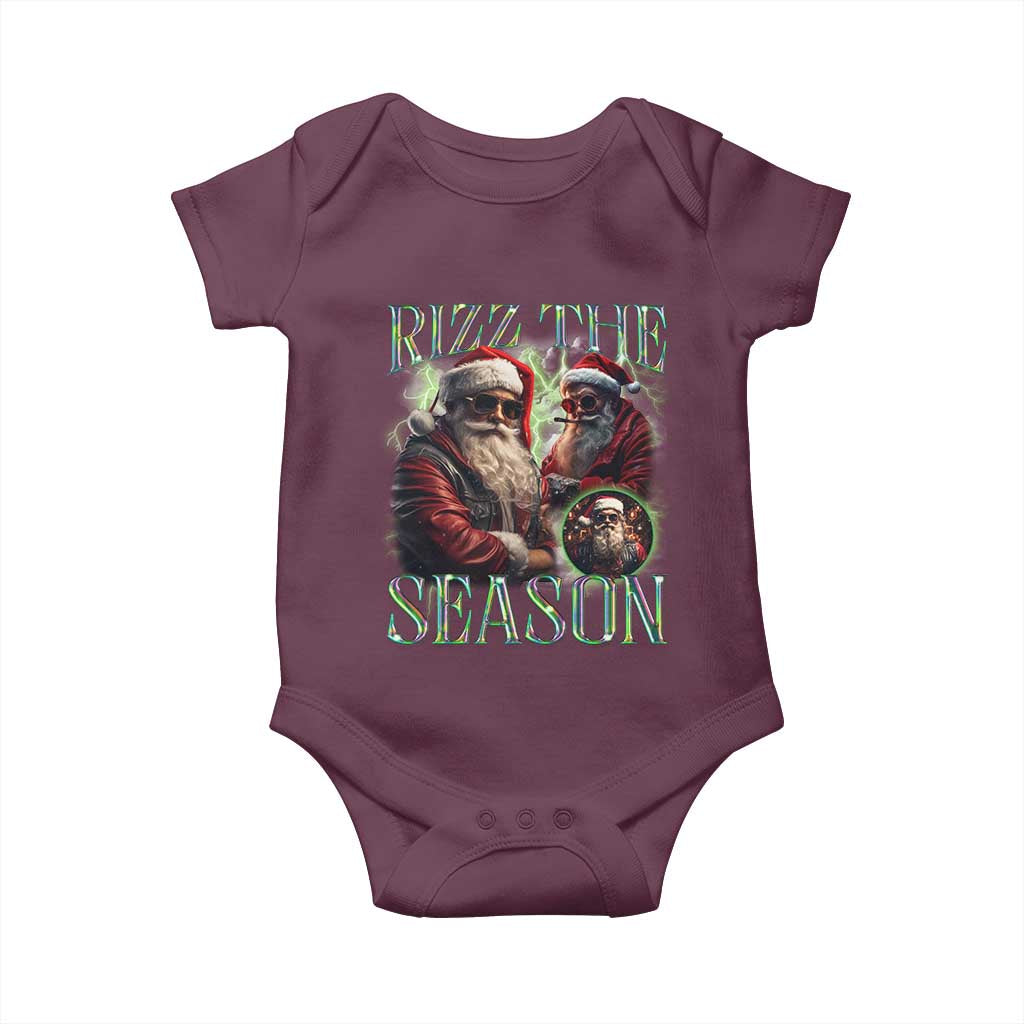 Funny Christmas Santa Baby Onesie Rizz The Season Cool Santa TS09 Maroon Print Your Wear