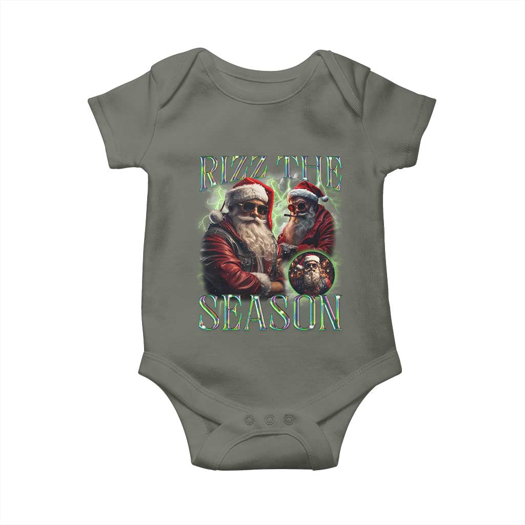 Funny Christmas Santa Baby Onesie Rizz The Season Cool Santa TS09 Military Green Print Your Wear