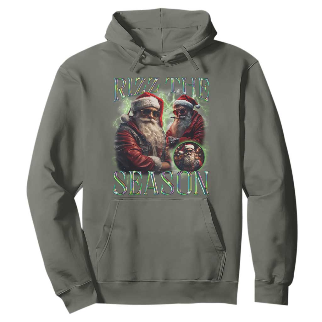 Funny Christmas Santa Hoodie Rizz The Season Cool Santa TS09 Military Green Print Your Wear