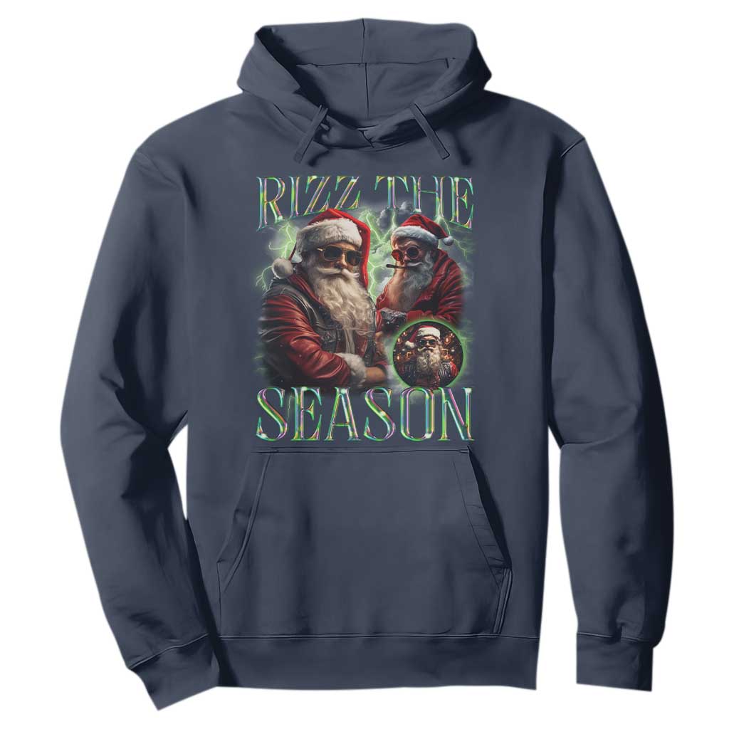 Funny Christmas Santa Hoodie Rizz The Season Cool Santa TS09 Navy Print Your Wear