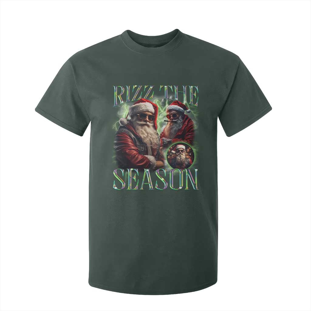 Funny Christmas Santa T Shirt For Kid Rizz The Season Cool Santa TS09 Dark Forest Green Print Your Wear