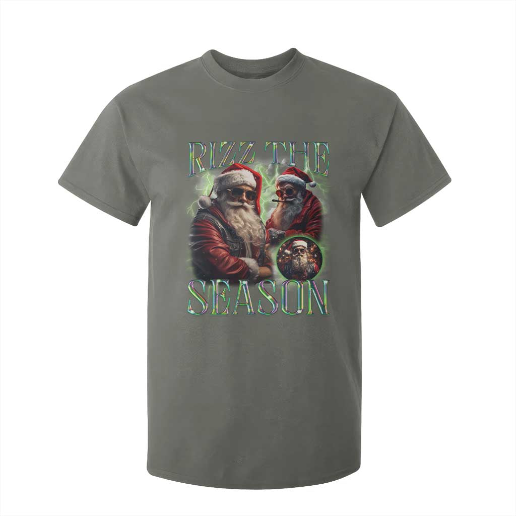Funny Christmas Santa T Shirt For Kid Rizz The Season Cool Santa TS09 Military Green Print Your Wear