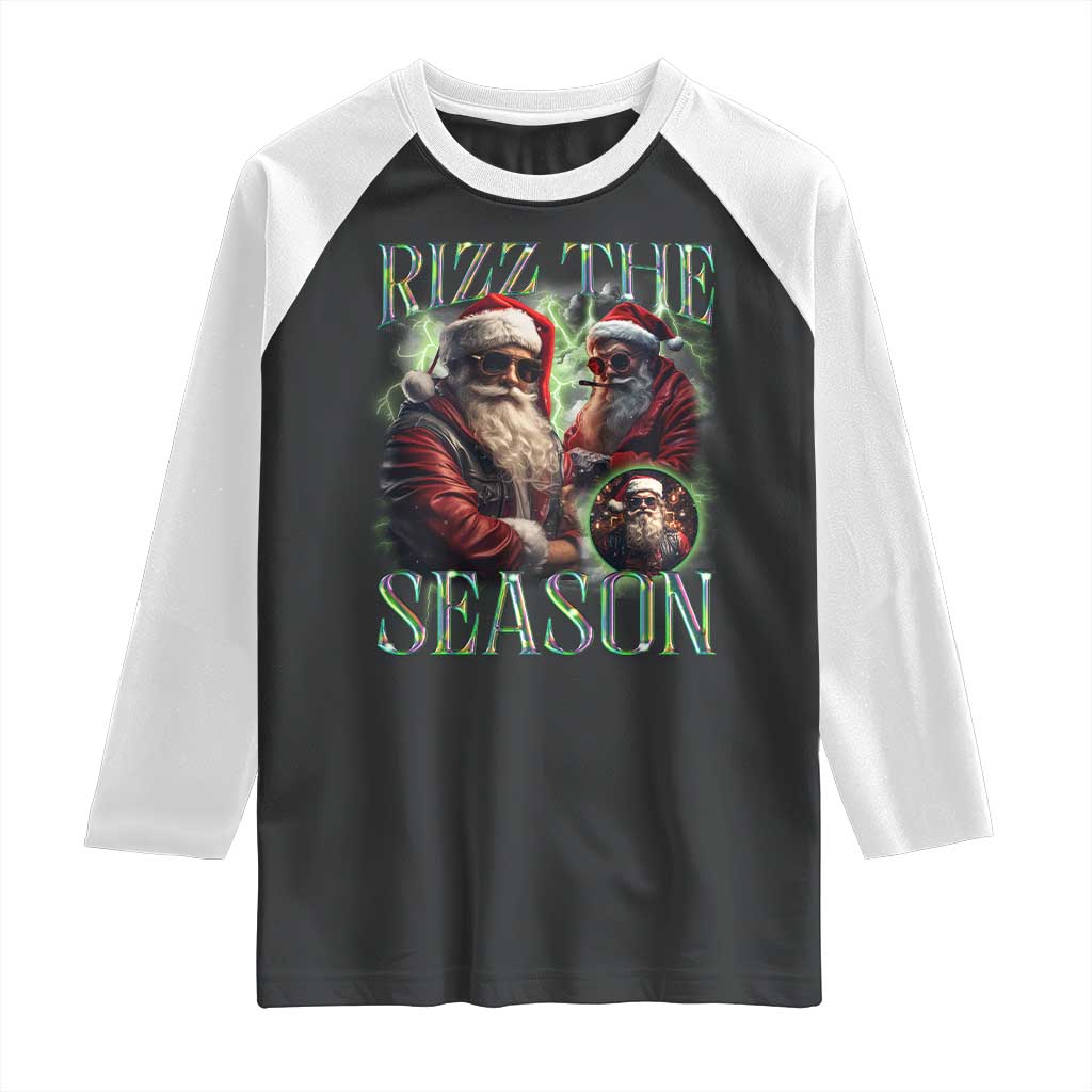 Funny Christmas Santa Raglan Shirt Rizz The Season Cool Santa TS09 Black White Print Your Wear