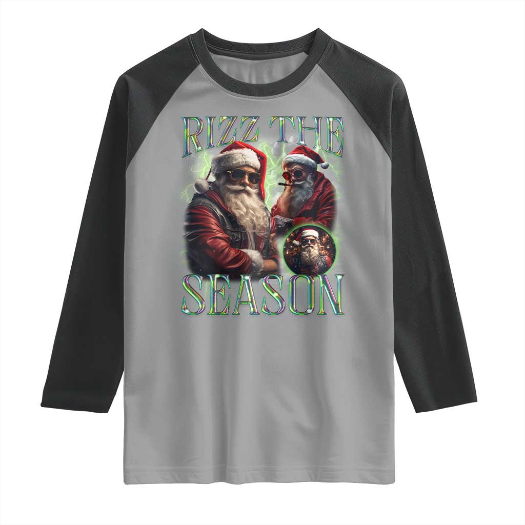 Funny Christmas Santa Raglan Shirt Rizz The Season Cool Santa TS09 Sport Gray Black Print Your Wear