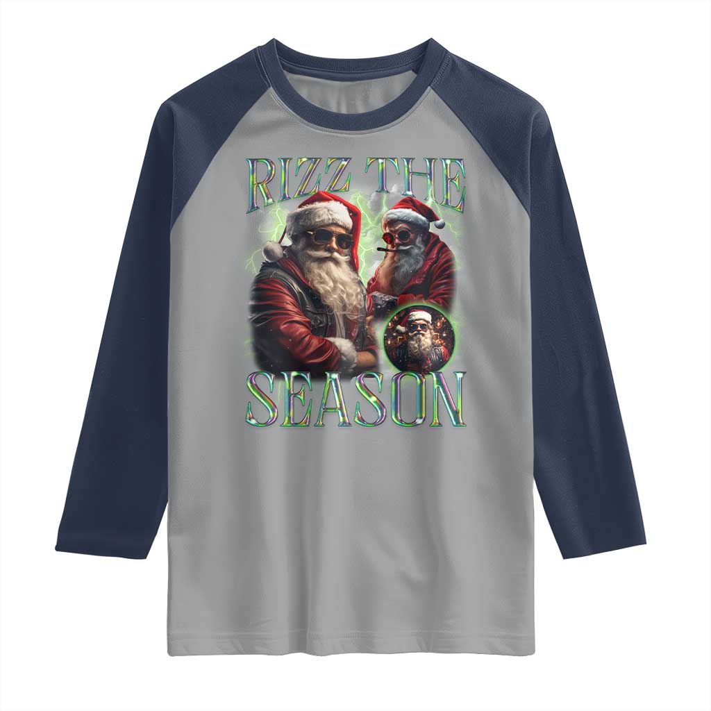 Funny Christmas Santa Raglan Shirt Rizz The Season Cool Santa TS09 Sport Gray Navy Print Your Wear
