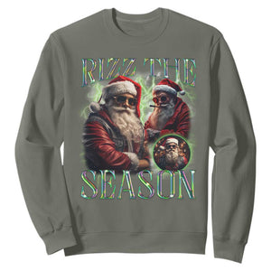 Funny Christmas Santa Sweatshirt Rizz The Season Cool Santa TS09 Military Green Print Your Wear